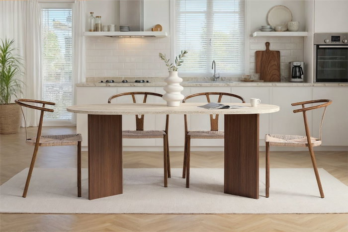 Nordure Mesa de Comedor Sablin en Travertino y Nogal Milán Nordure Mesa de Comedor Sablin en Travertino y Nogal Milán